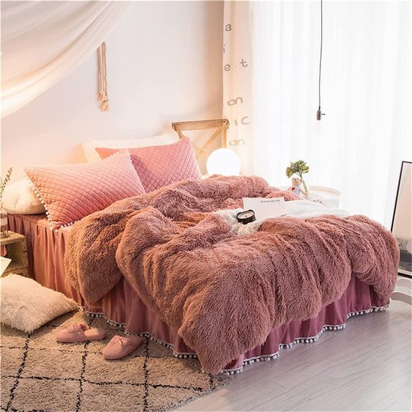 New Luxury Faux Fur Duvet Cover,Cute Plush Comforter Set (1 Faux